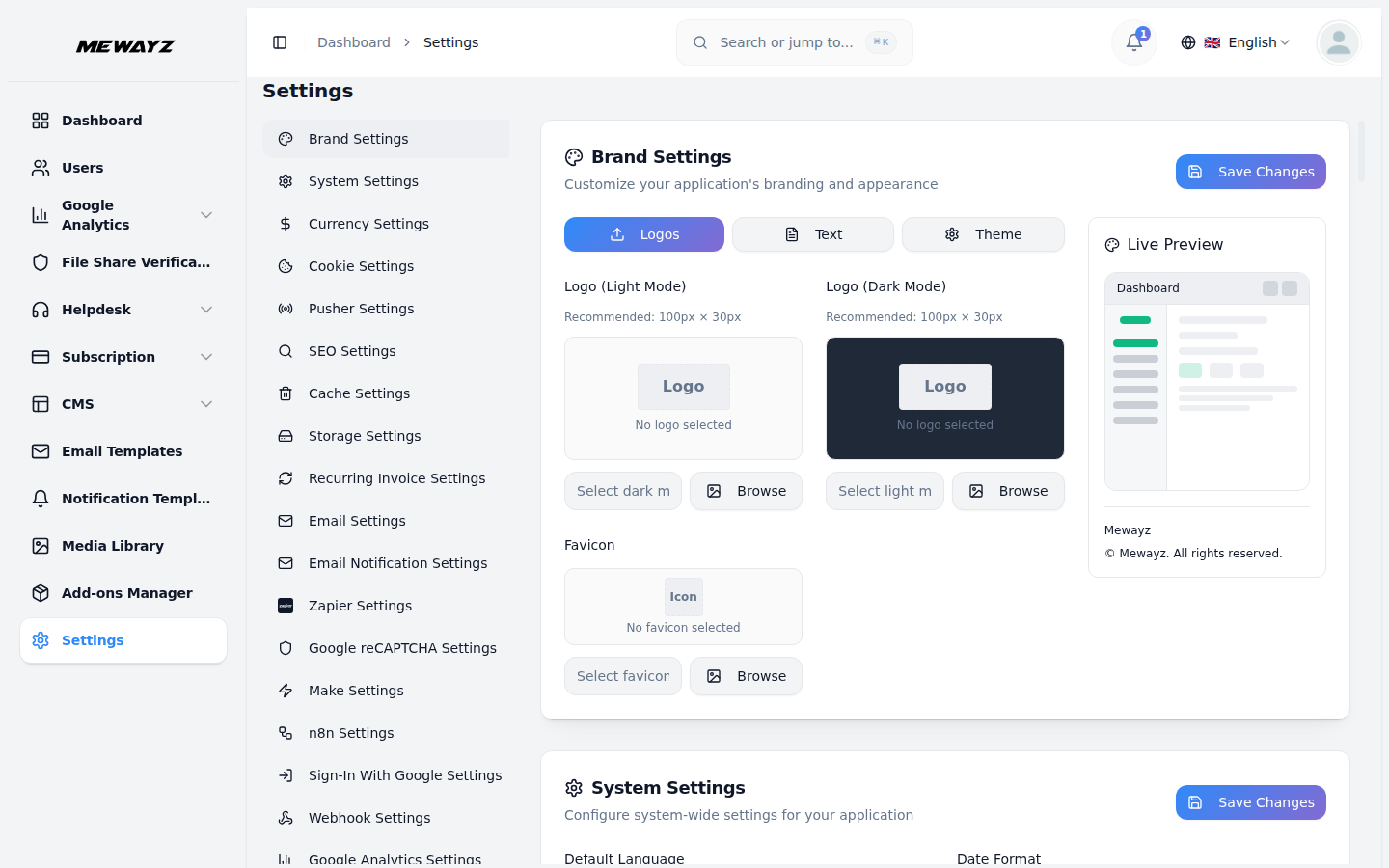 Systeeminstellingen - Mewayz