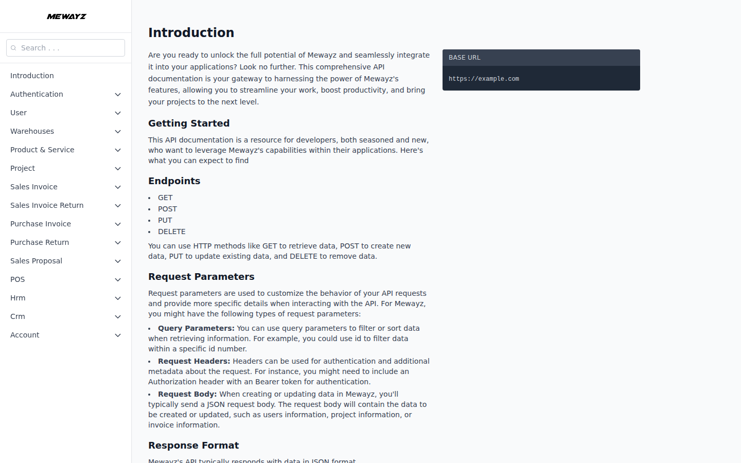 API Documentatie - Mewayz
