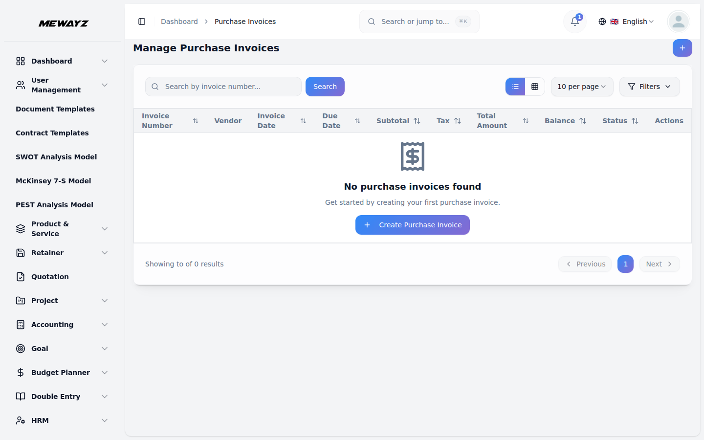 Purchase Invoices - Mewayz