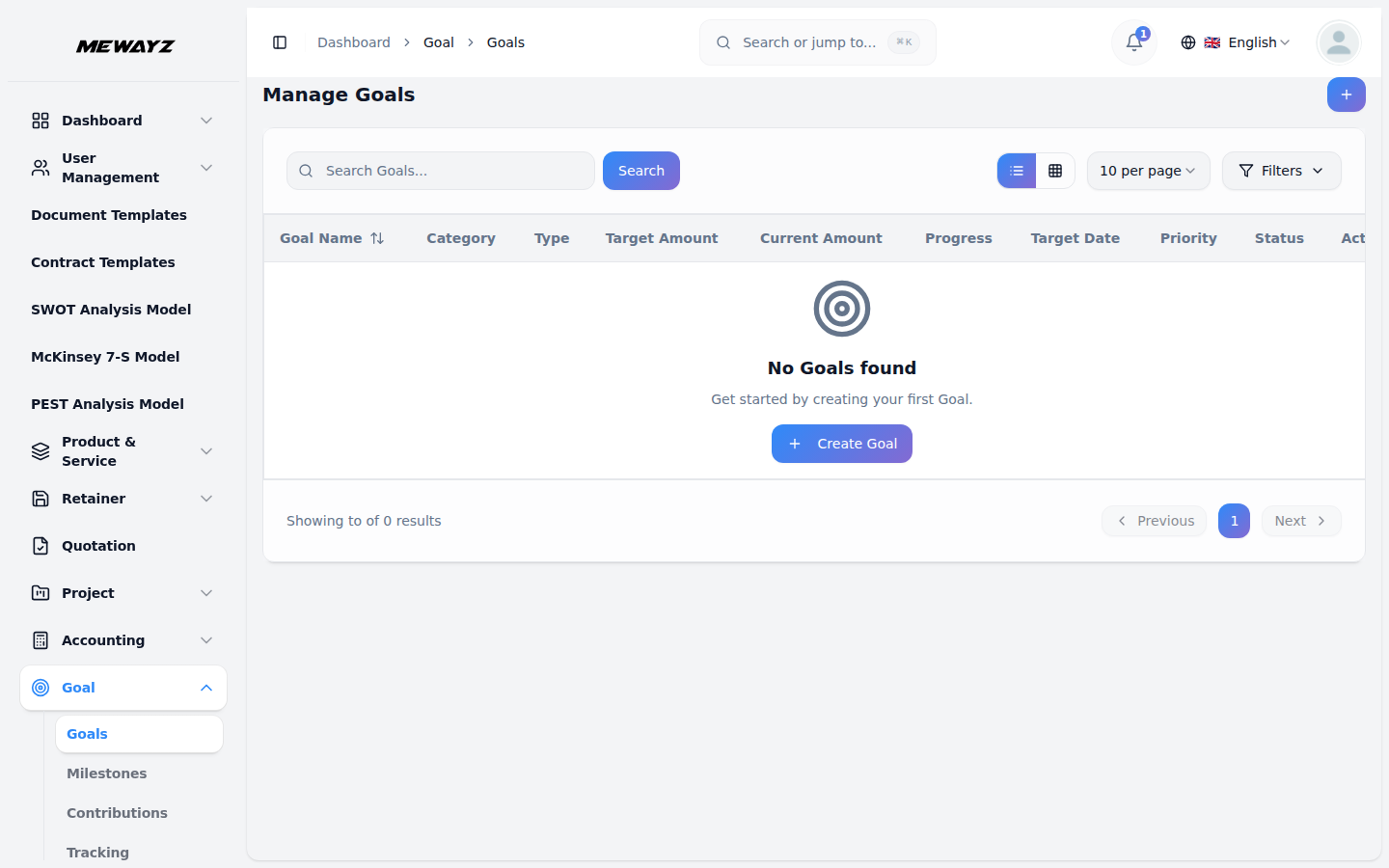 Goal Tracking - Mewayz