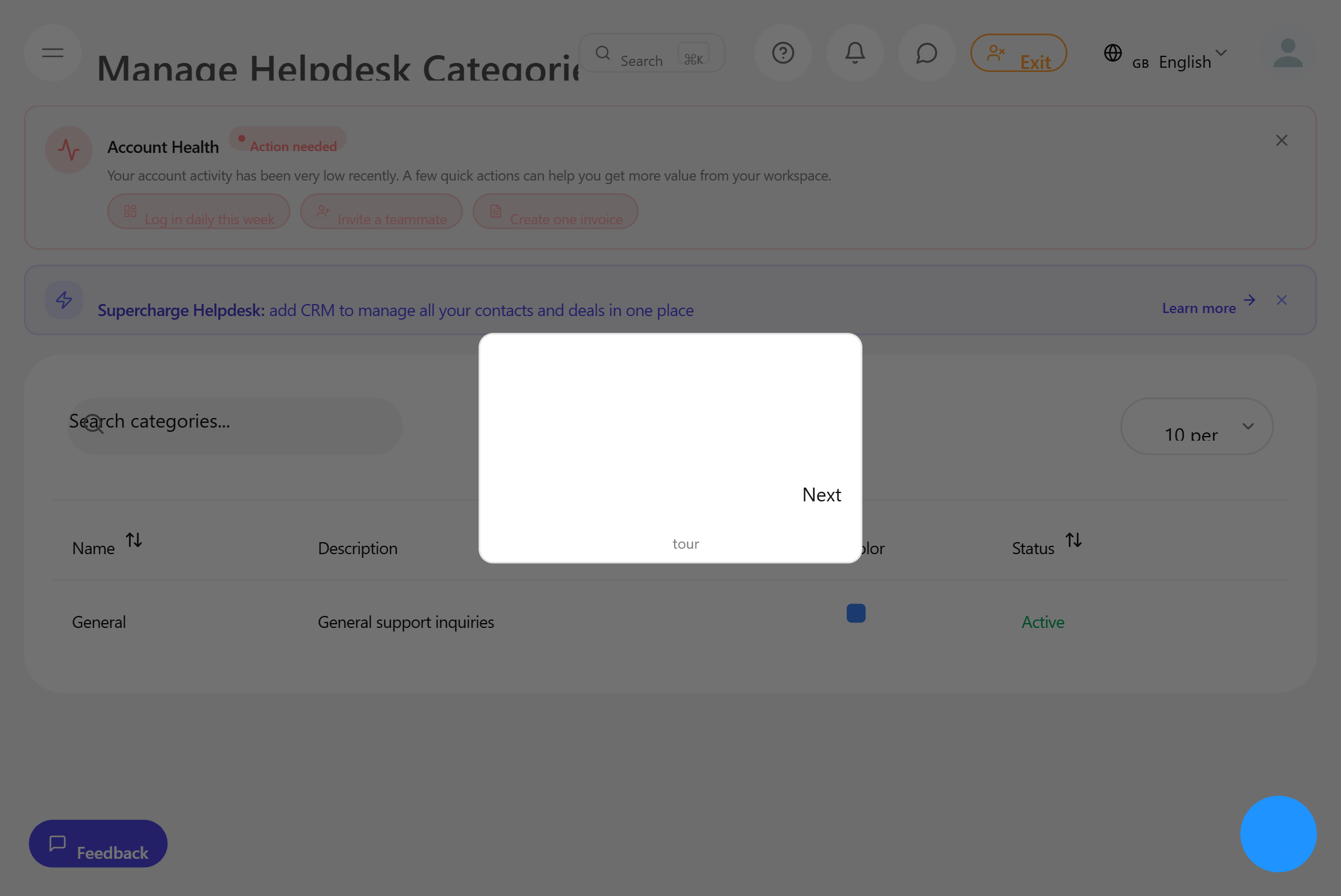 Helpdesk category configuration