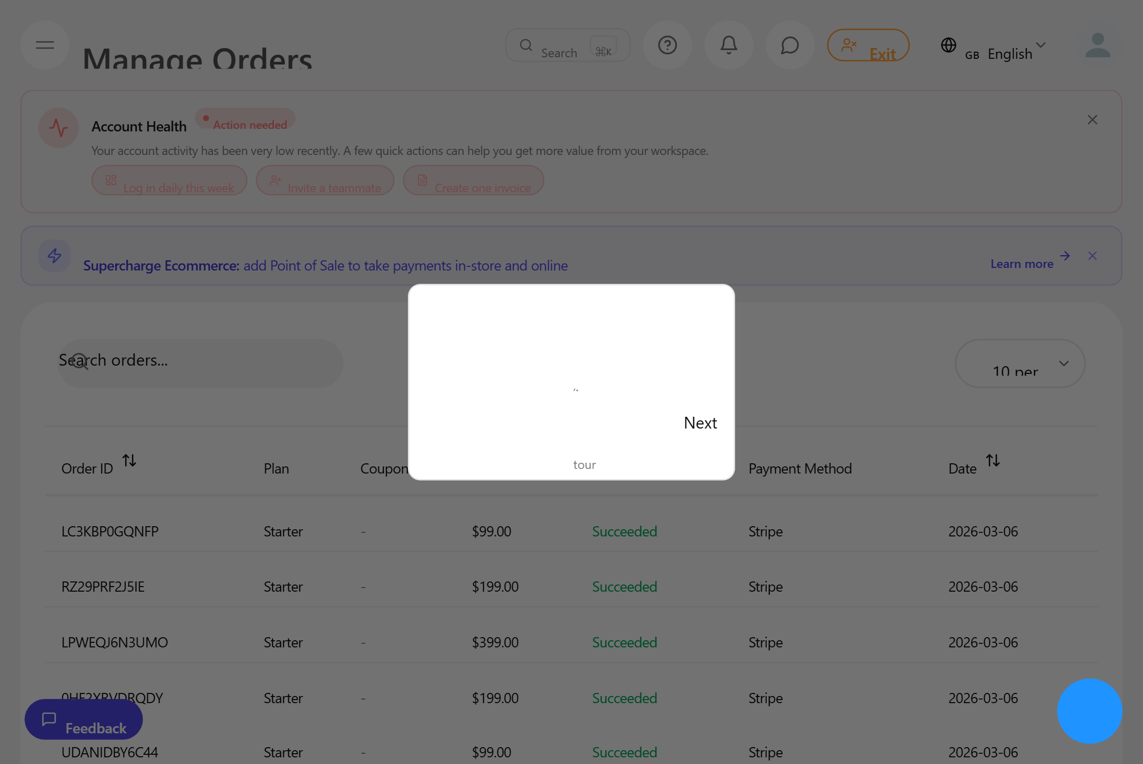 Order management dashboard for resellers