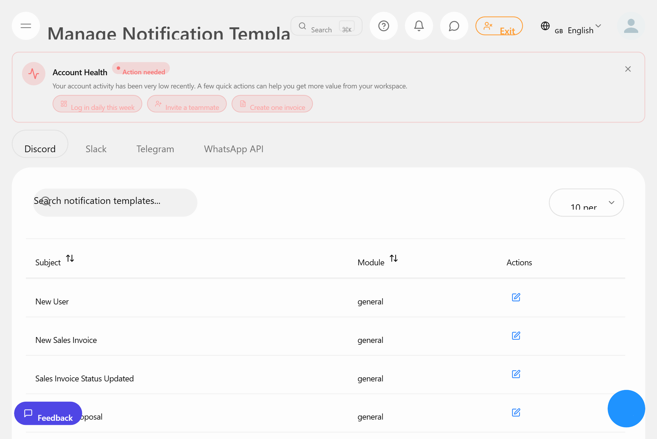 Customizable notification templates